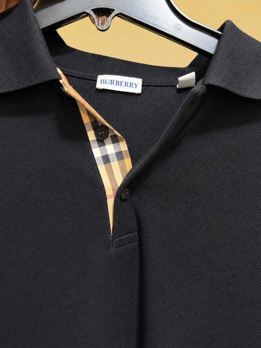Burberry Men’s Black Polo Shirt Classic Check Placket